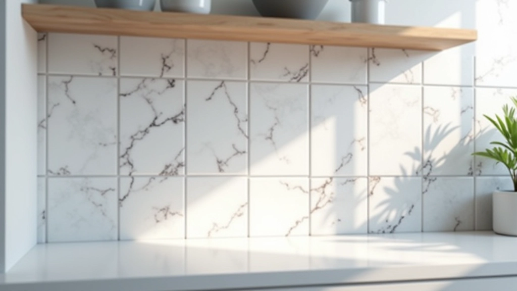 Crédence de cuisine moderne avec carrelage géométrique gris et blanc